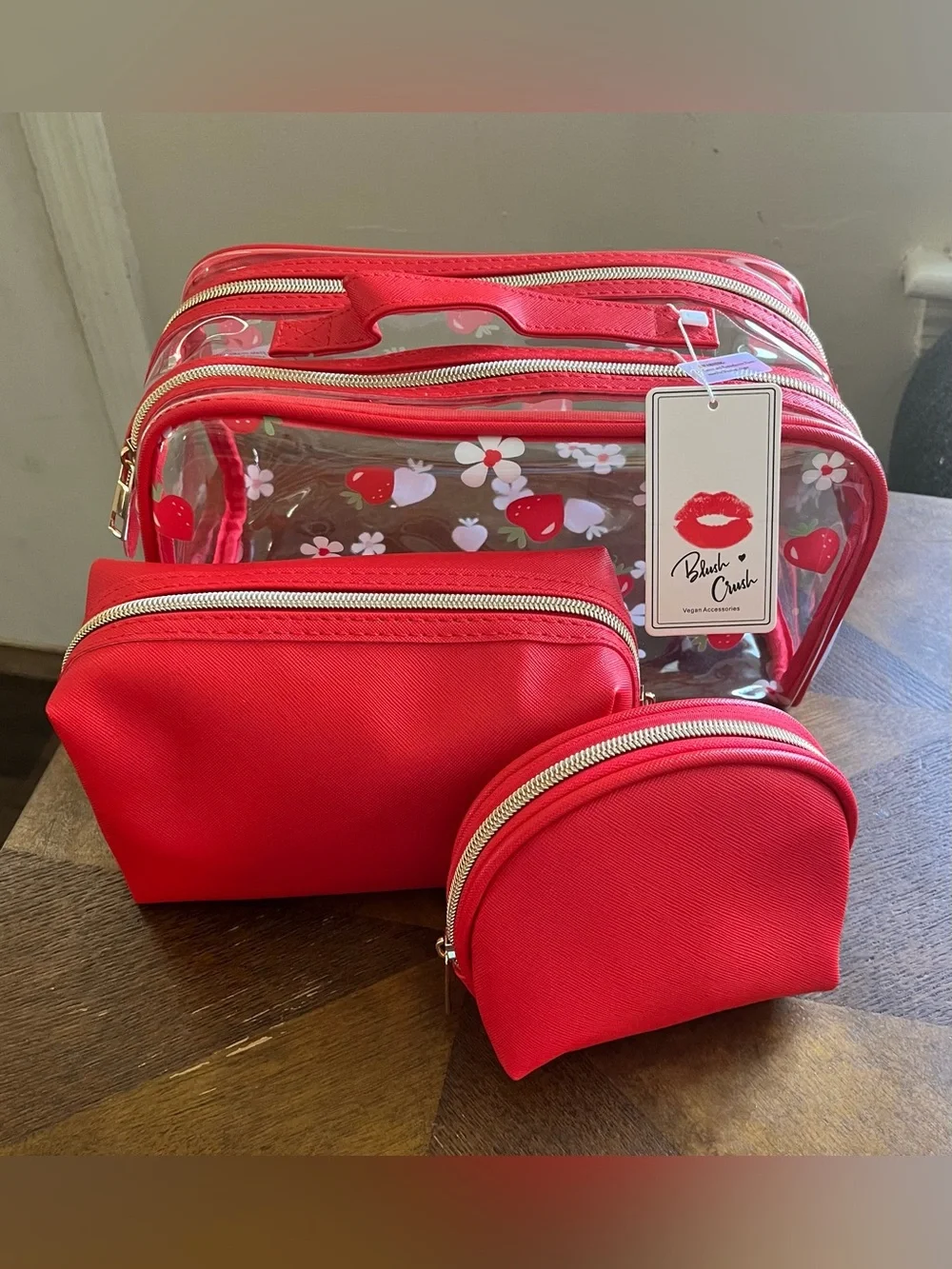 Blush Crush Strawberry 3-Piece Cosmetic Bag Set